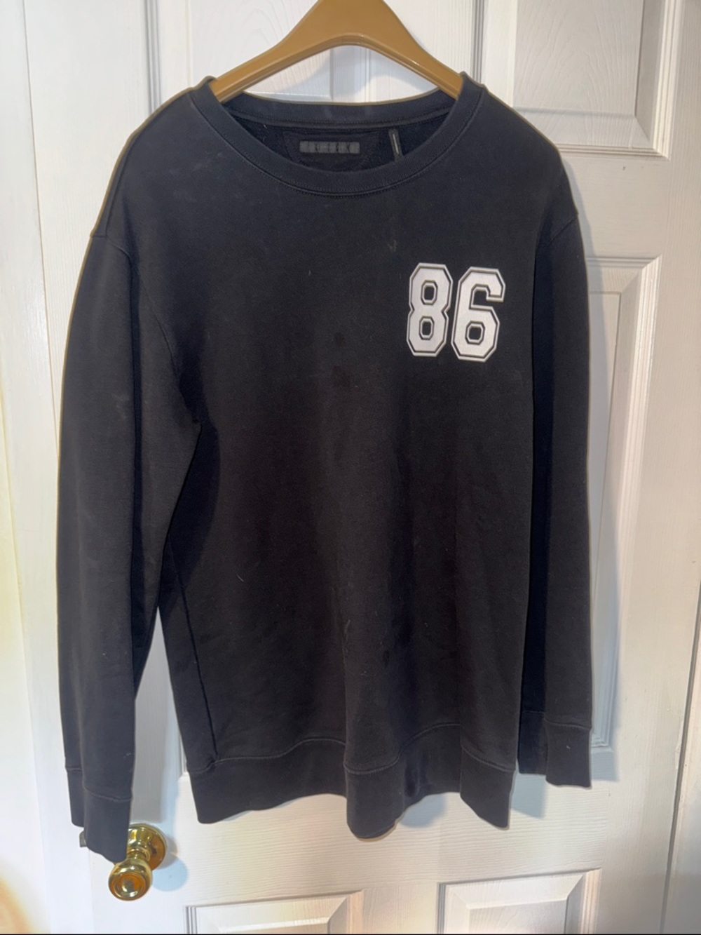 Men's Black Helmut Lang Crewneck Sweater with '86' Chest Graphic